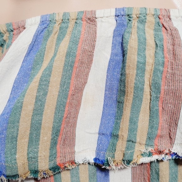 FREE PEOPLE stripe hippie boho off shoulder shirt top blouse SMALL - Picture 4 of 6